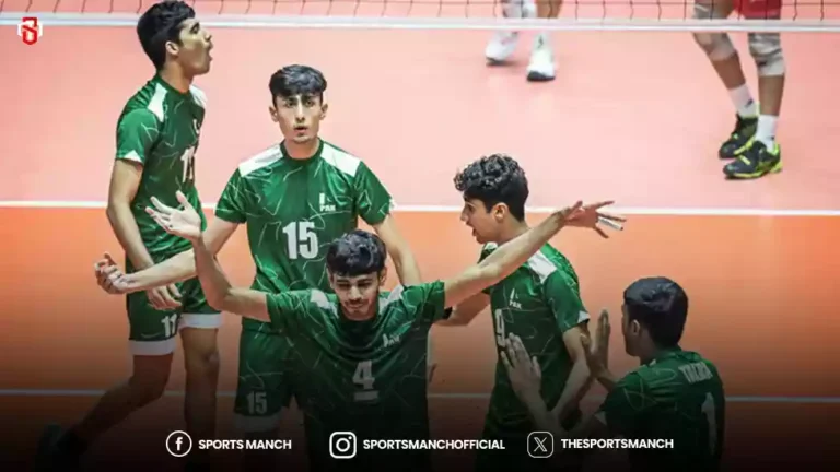 Pakistan players celebrate during their AVC Asian Mens U16 Volleyball Championship final against Iran at the Nakhon Pathom Gymnasium in Nakhon Pathom on July 19 2025. X