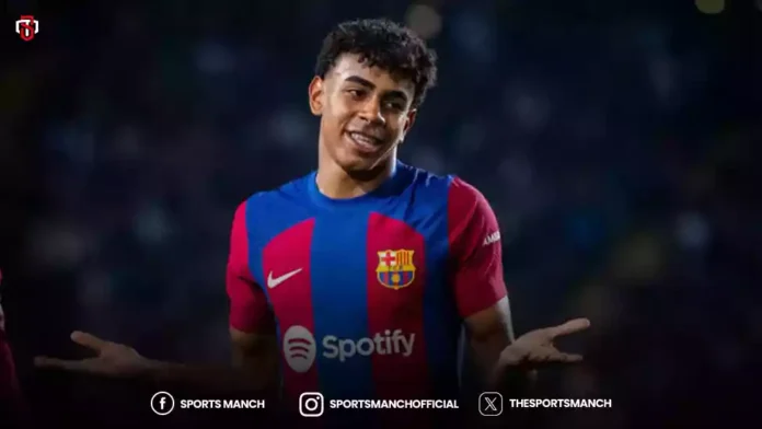 Lamine Yamal is celebrating a goal