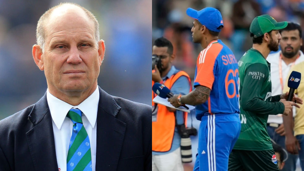This collage of pictures shows Andy Pycroft and captains of Pakistan and India during Asia Cup match