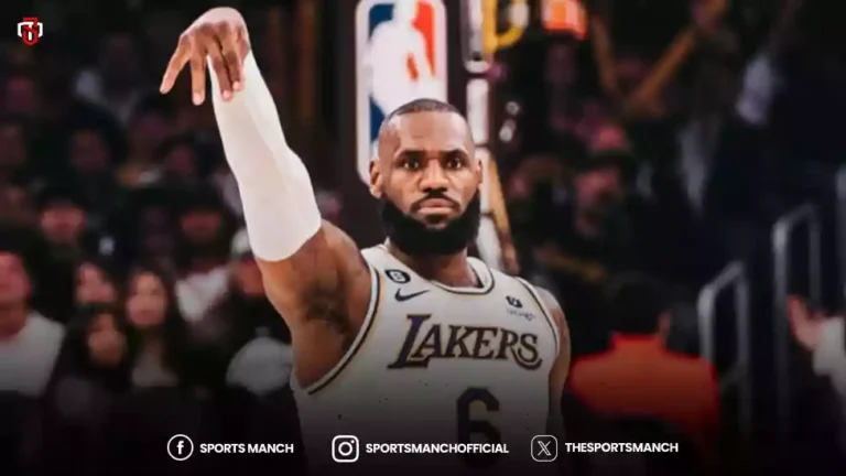 NBA star LeBron James reacting during a match