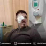 Tom Aspinall in the hospital after an eye injury