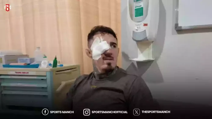 Tom Aspinall in the hospital after an eye injury