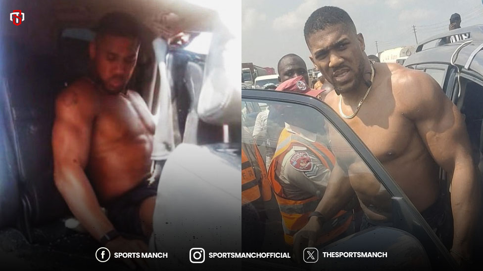 Photo of Anthony Joshua following his car crash in Nigeria