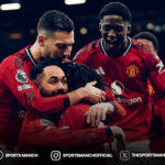 Manchester United players celebrate