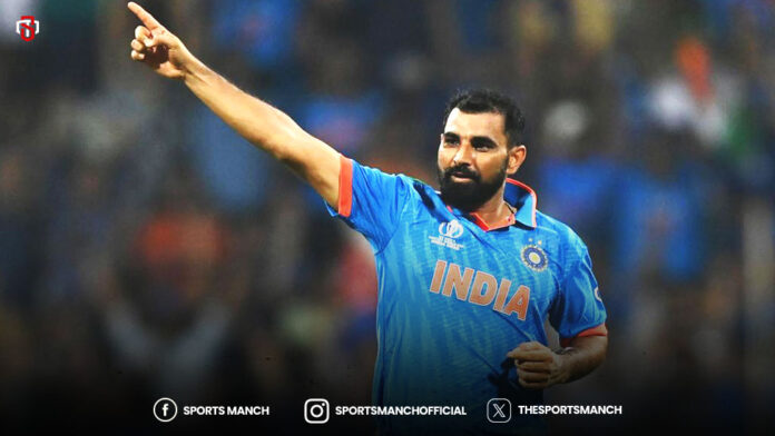 Mohammed Shami celebrating after taking a wicket
