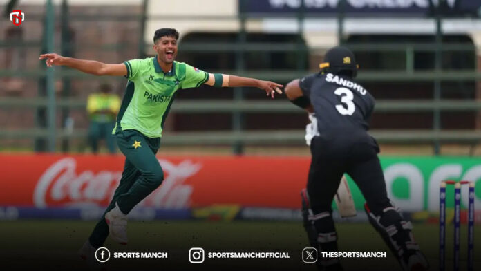 Pakistan U19 bowler Abdul Subhan celebrates
