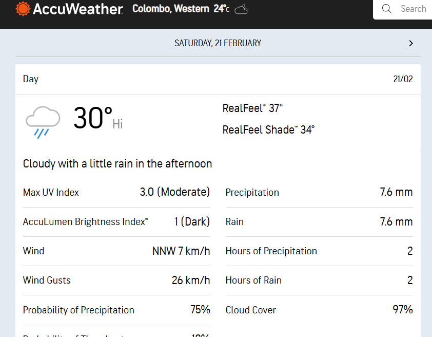 Colombo Weather Update for PAK vs NZ match 