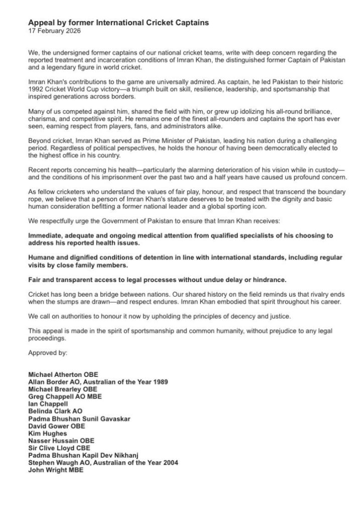 Former cricketers letter for Imran Khan 